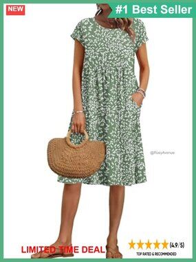 Women's Summer Short Sleeve Knee-Length Loose Dress with Pockets